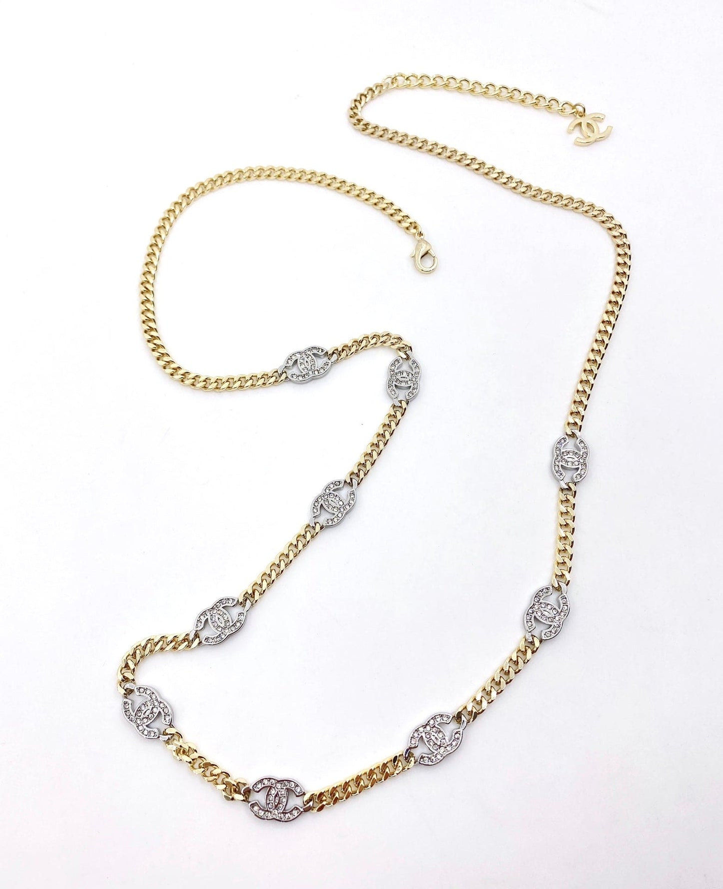 18K Crystal Chanel Chain Link Necklace