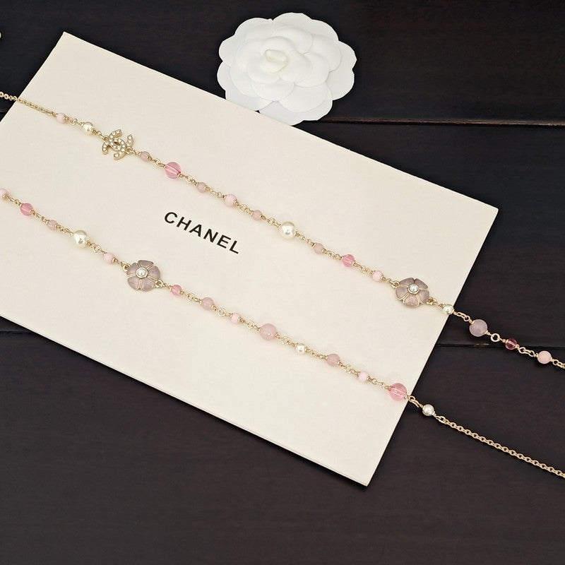 18K Chanel Pink Pearl Long Necklace