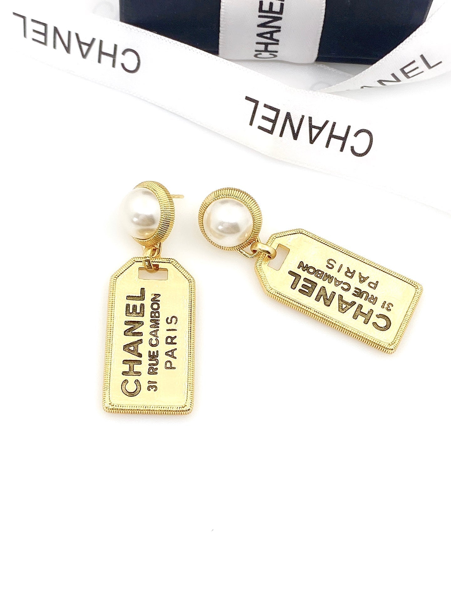 18K Chanel Paris Pearl Earrings