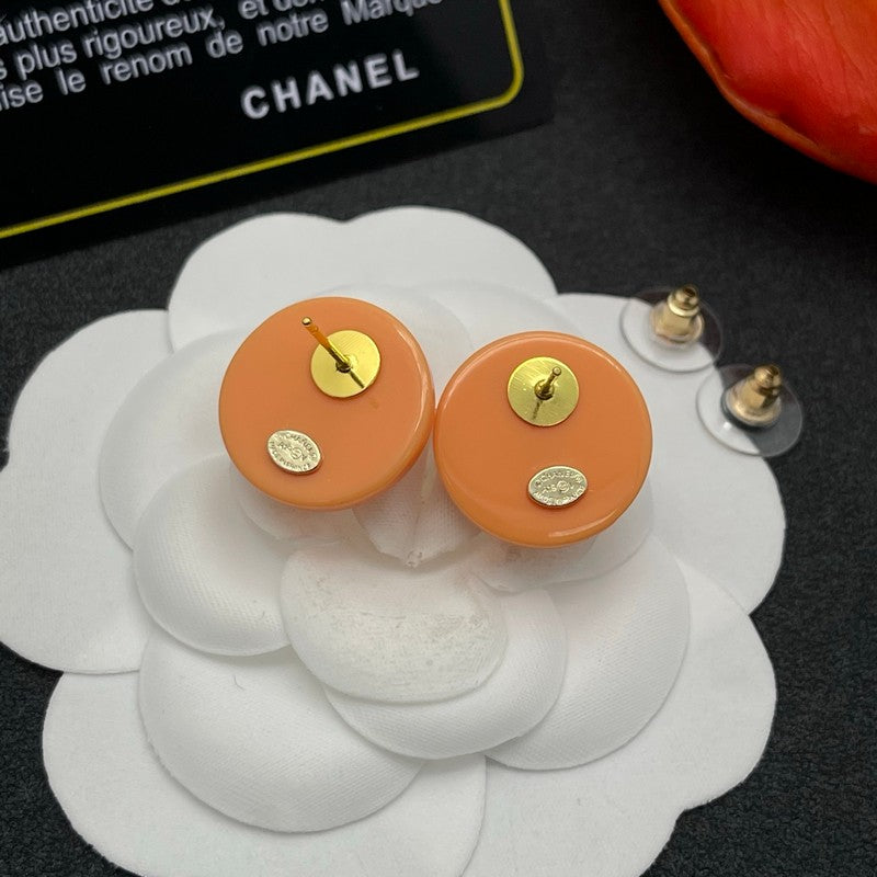18K Chanel Orange Round Earrings