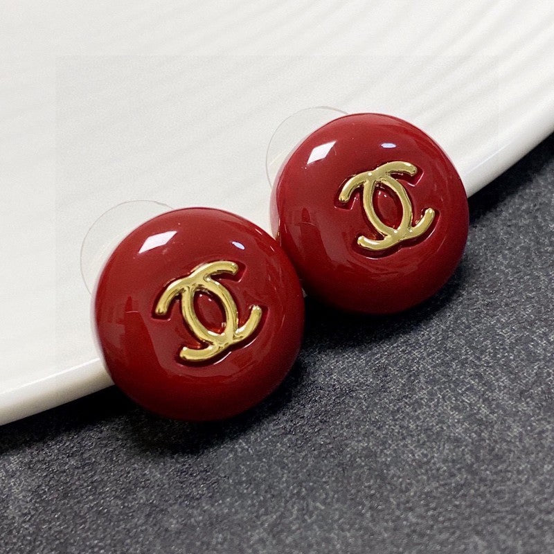 18K Chanel Wine Red Round Earrings