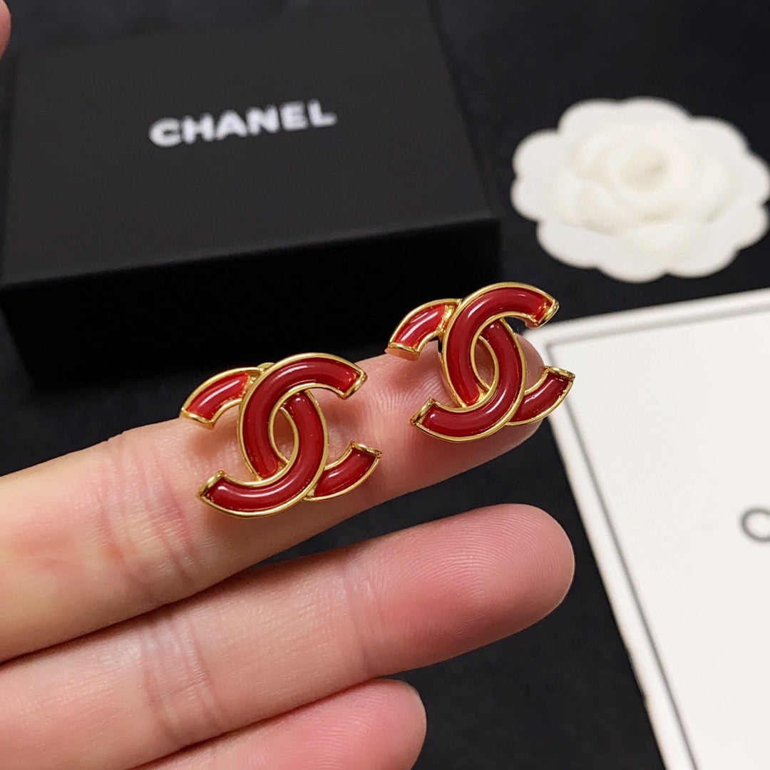 18K Chanel Red Resin Earrings