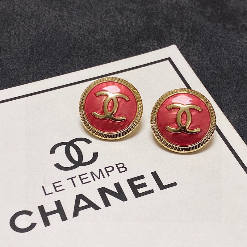 18K Chanel Pink Round Earrings