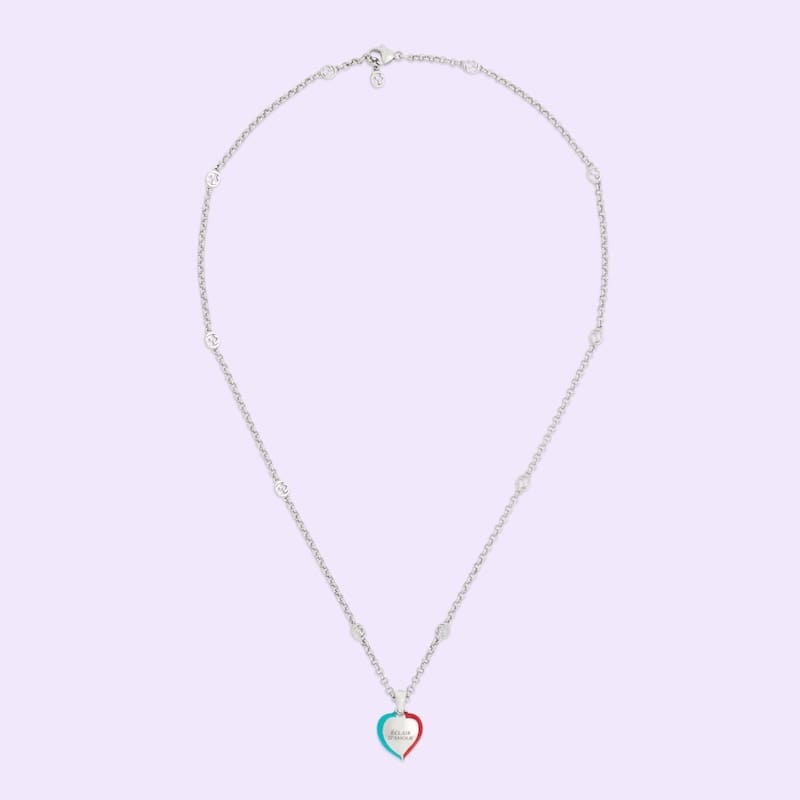 Double Gucci Interlocking Gucci Heart Lightning Charm Necklace