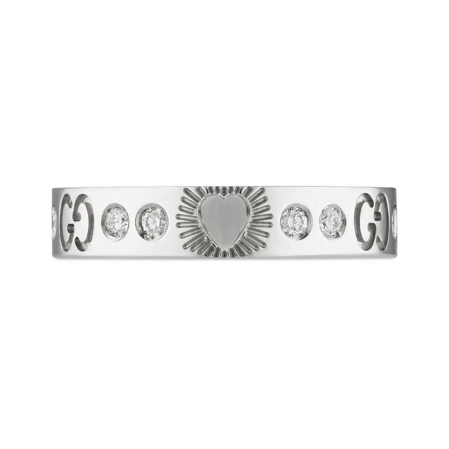 18K Double Gucci Icon Diamonds White Gold Ring