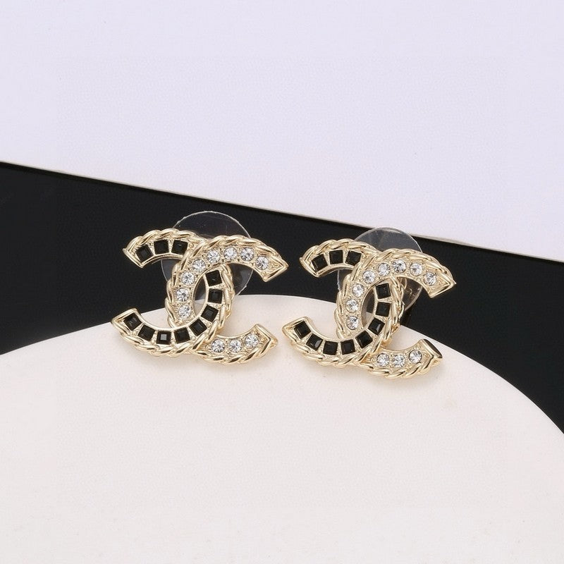 18K  Chanel Crystal Leather Earrings