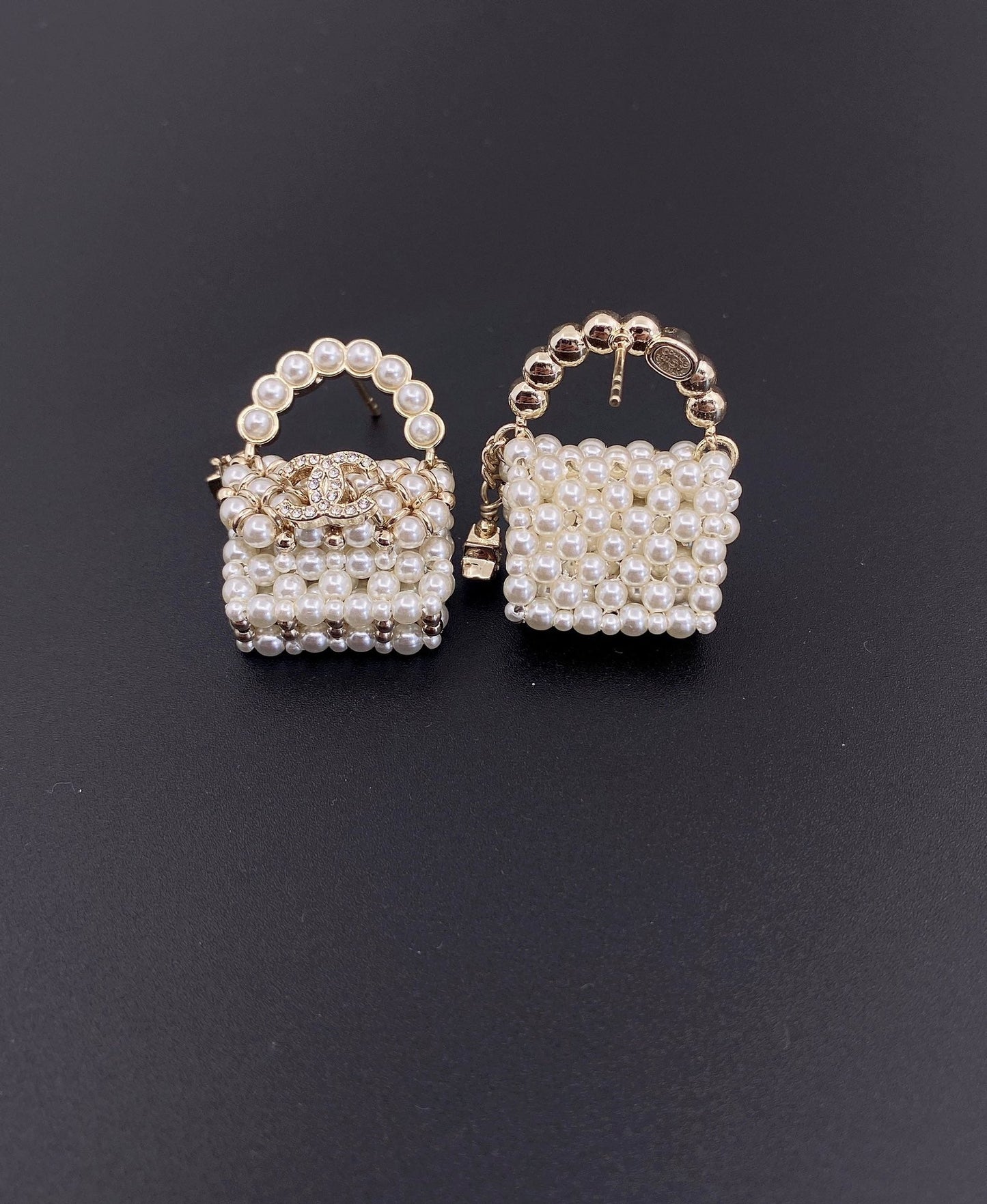 18K  Chanel Small Bag Pearl Earrings