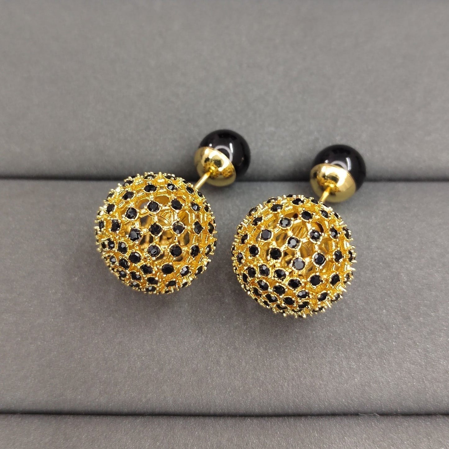 18K Dior Tribales Black Stone-Effect Resin Pearls Earrings