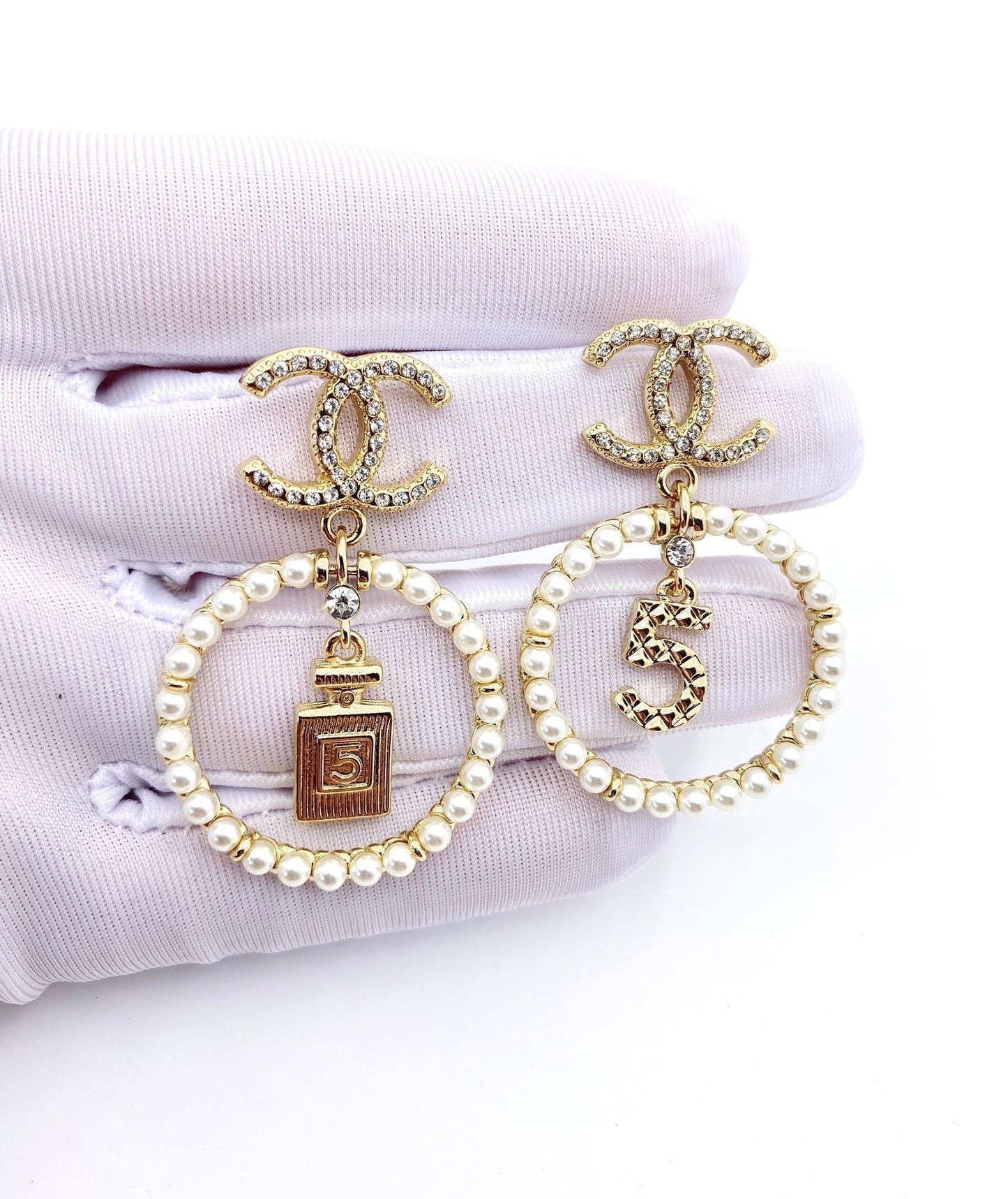 18K  Chanel No5 Perfume Pendant Earrings