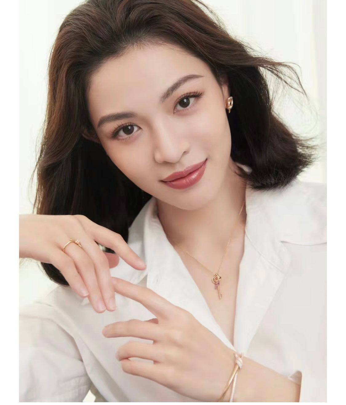 18K Tiffany Keys Woven Pink Diamonds Medium Necklace